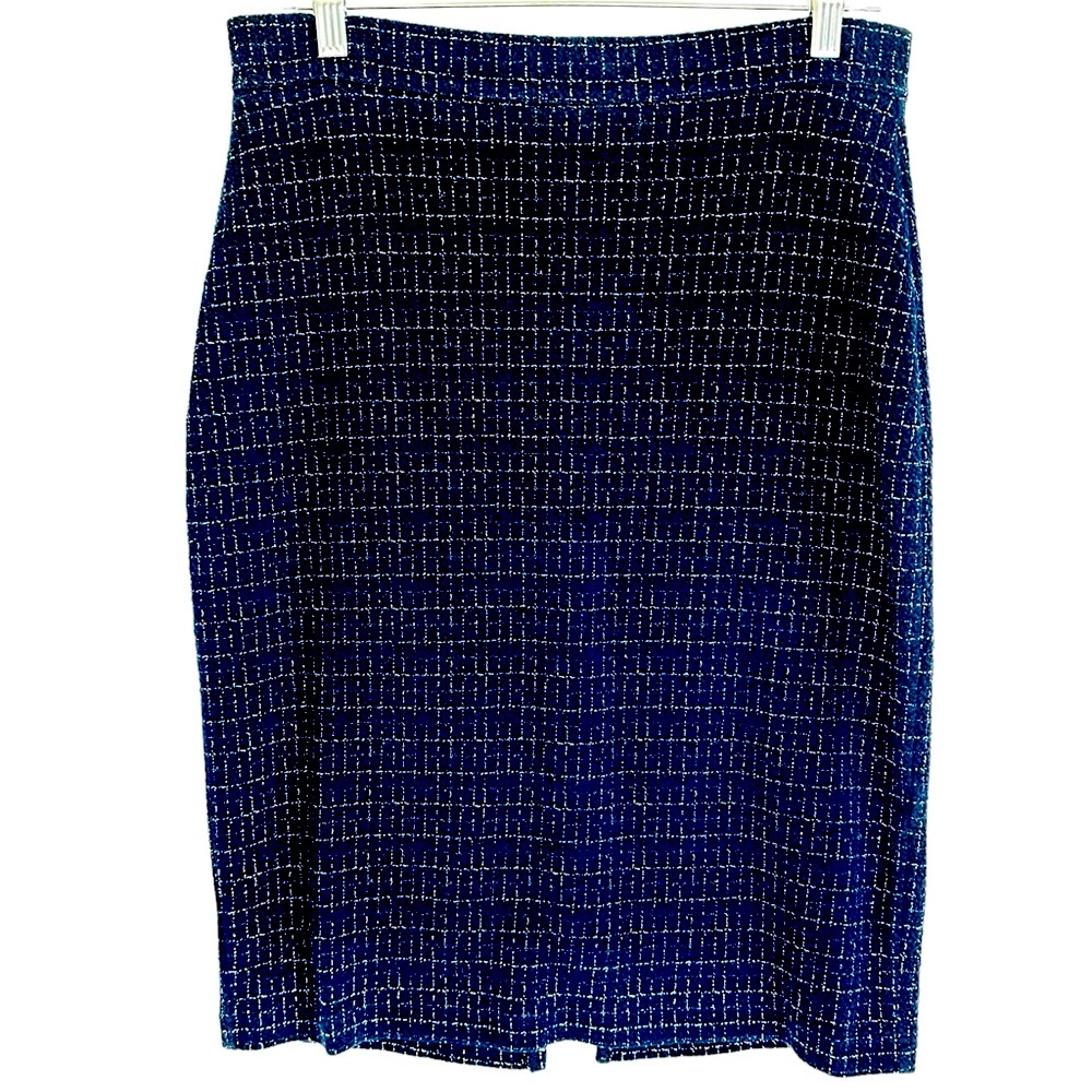 Maeve Navy and White Tweed Pencil Skirt